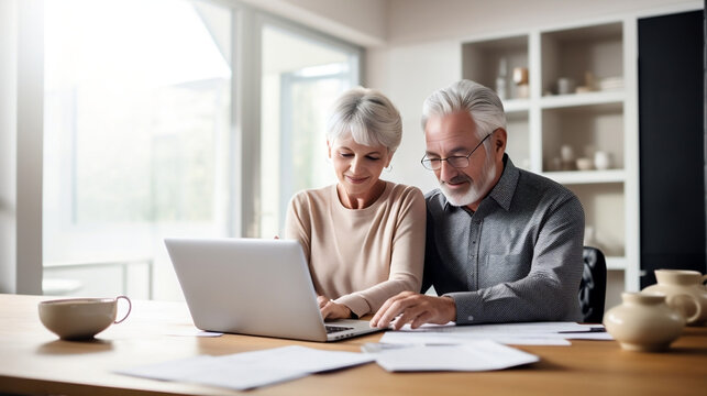 Couple de personnes &acirc;g&eacute;es qui g&egrave;rent des documents des factures