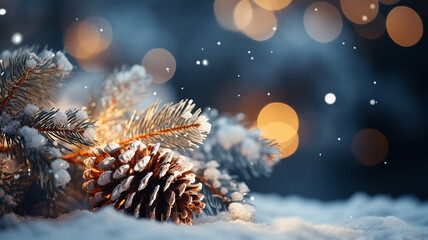 Golden Christmas mood on a Fir Tree