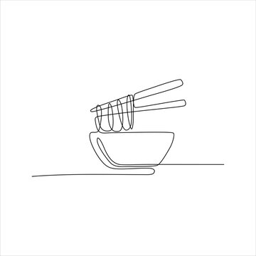 recommend clip art: Continuous line art of a bowl of noodles