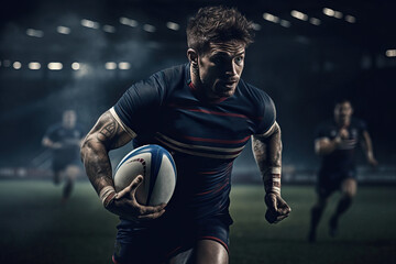 A rugby player works out on the pitch - obrazy, fototapety, plakaty