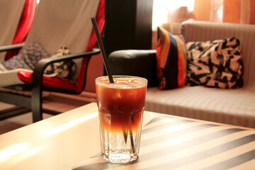 Glass glass with carbonated drink close-up