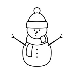Snowman icon. Black contour linear silhouette. Front view. Editable strokes. Vector simple flat graphic illustration. Isolated object on a white background. Isolate.
