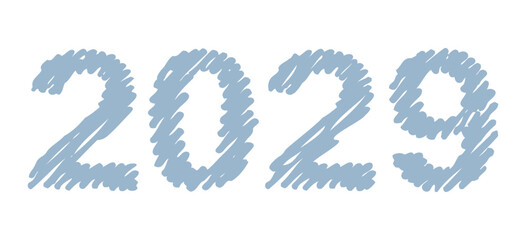 Vector hand-drawn black new year font isolated on white background. Figures hatched marker