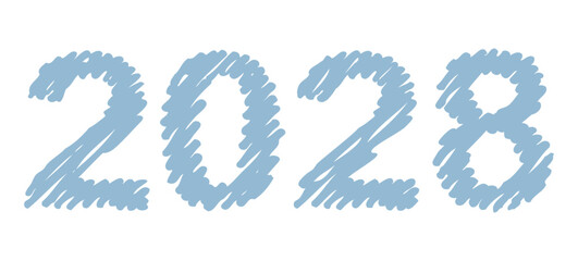 Vector hand-drawn black new year font isolated on white background. Figures hatched marker