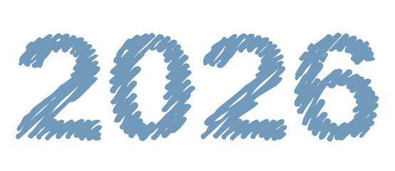 Vector hand-drawn black new year font isolated on white background. Figures hatched marker