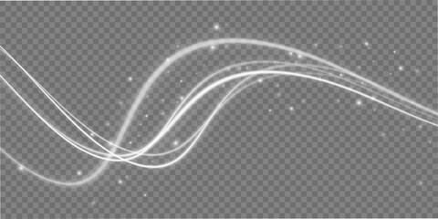 Luminous white lines png of speed. Light glowing effect. Abstract motion lines. Light trail wave png, fire path trace line, car lights, optic fiber and incandescence curve twirl