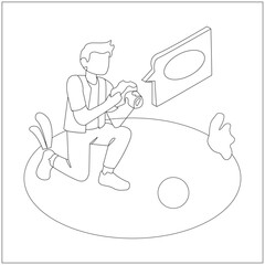 Digital,,  Web, Best,  Camera ,Man, Vector,  Illustration , Line  Art.  