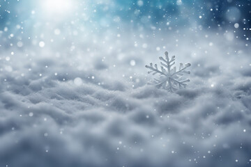 Fototapeta premium Winter background. Beautiful decorative snowflake on the white snow. Copy space