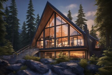 modern mountain cabin. Generative AI