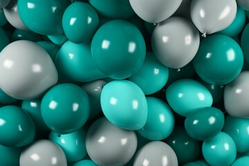 Colorful abstract backdrop formed by compressed 3D teal and grey balloons. Generative AI