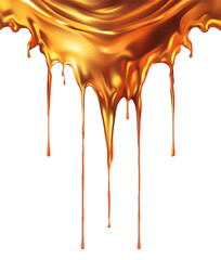 Abstract melted golden paint splash dripping from top isolated on transparent background PNG - obrazy, fototapety, plakaty