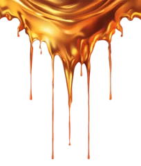 Foto op Aluminium Abstract melted golden paint splash dripping from top isolated on transparent background PNG © Mei Chen