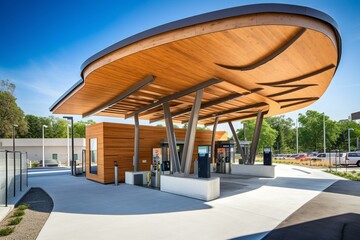 A sustainable gas station emphasizing eco-friendly practices and environmental impact. Generative AI