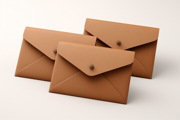 3D rendering of brown envelopes on a white background. Generative AI