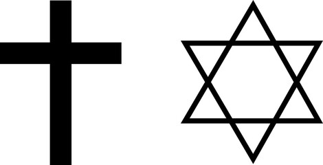 vector illustration of cross and star of david on transparent background
