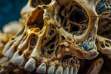 Close up human skeleton, affected void bone texture. Generative AI