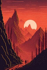 Mountain silhouette at sunset illustration