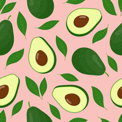 Avocado and leaves vector seamless pattern