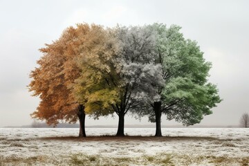A tree displaying the changing seasons. Generative AI - obrazy, fototapety, plakaty