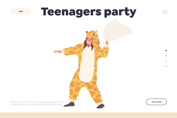 Online service website landing page template advertising teenagers party with pajama dress code