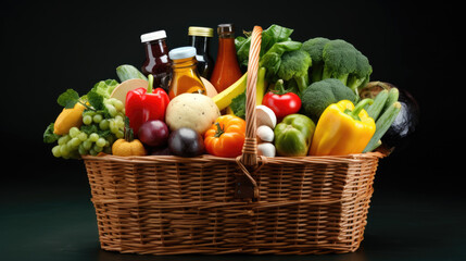 grocery basket, food, vegetables, fruits, goods, shop, shopping, professional photo, beautiful lighting