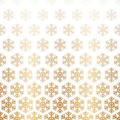 Snowflake gold seamless pattern. Repeating fades degrade golden snowflakes background. Repeated fadew geometric texture. Gradation faded geometry print. Repeat cute fading crystal. Vector illustration