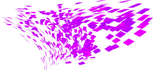 Scattered square particles ornament. Mosaic flight wind. Windy destroyed cell wall. Flight colored tiles flock direction stream.Leaf fall conditional parts single whole. Crash curved surface.
