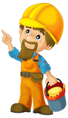Cartoon construction workerdoing work isolated illustration for children