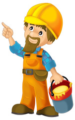 Cartoon construction workerdoing work isolated illustration for children