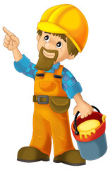 Cartoon construction workerdoing work isolated illustration for children