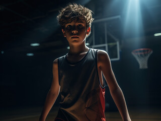 Fototapeta na wymiar Portrait of a child basketball player 