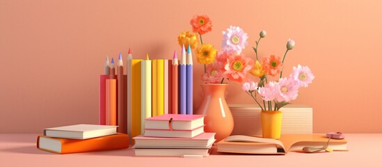 notebook and pencil on table with floral bookmark