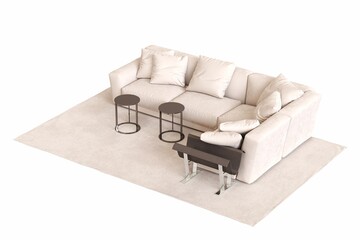 sofa isolated on white background, interior furniture, 3D illustration, cg render