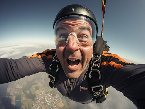 Selfie of a man skydiving
