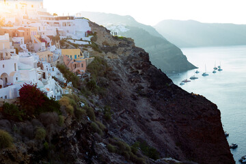 Sunrise townscape in a beautiful cliff landscape in Mediterranean Sea Greek Islands, Santorini