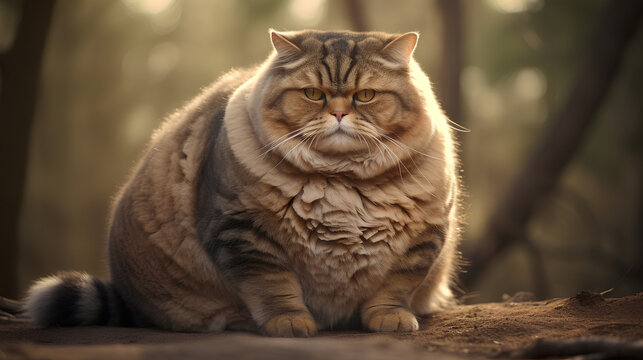 upset and dissatisfied Fat cat looking to the camera, indoor shot at the sunset