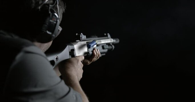 Man Firing Shotgun Captured in 800fps Super Slow-Motion, High-Speed Shooting from Behind