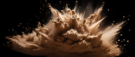 Sand explosion, with vibrant splashes of gold against a captivating dark background, beautiful art