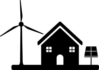 vector illustration of house windmill and solar panel on transparent background