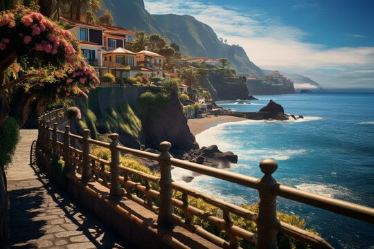 Scenic coastal area in Madeira. Generative AI