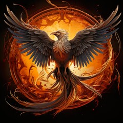 Obraz premium bird flying through circle with city in sunlight