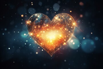 Romantic heart glowing in the darkness with stars. Generative AI