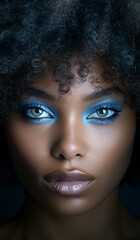 Very beautiful afro woman with blue eyes. Beauty concept. AI generated