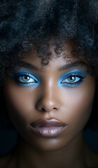 Fototapeta premium Very beautiful afro woman with blue eyes. Beauty concept. AI generated