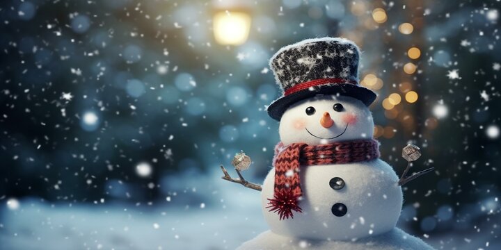 christmas snowy winter snowman snowflakes falling background cinematic