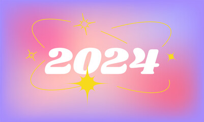 Obraz premium 2024 Happy New Year poster. Y2K style illustration. Trendy minimalist aesthetic color. Vector illustration concept