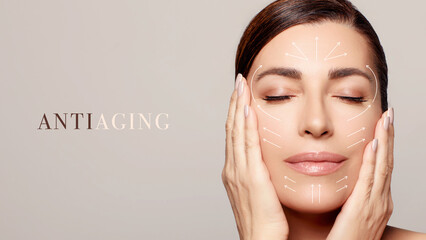 Surgery and Anti Aging Concept. Beauty Face Spa Woman. Facial rejuvenation and skin treatment for anti-aging and beauty enhancement - 659170460