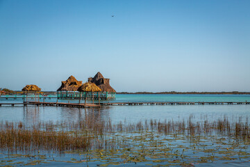 Laguna de Bacalar is also known as the Lagoon of Seven Colors, in Bacalar, Mexico. The crystal...