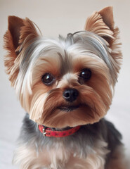 Yorkshire Terrier portrait on white background. Close-up.