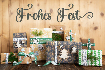 Text Frohes Fest, Means Happy Holidays, Rustic, Eco Christmas Background